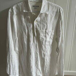 Zara Linen Polo Shirt Sz Medium